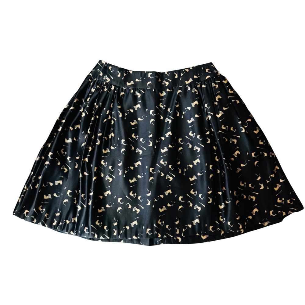 Milly of New York Black Silk Abstract Print Pleated Mini Skirt Size 4